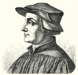 Huldrych Zwingli, ledende skikkelse av reformasjonen i Sveits (gravering) av German School