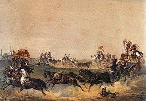 Ungarsk bryllupsprosesjon, ca. 1855 (farge litho) av German School