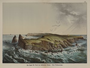 Ile Saint-Paul, vulkansk øy i Det indiske hav (farge litho) av German School