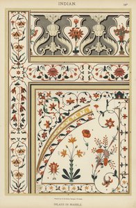 Indisk, innlegg i marmor (farge litho) av German School