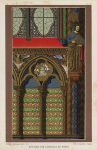 Interiørdetalj fra Sainte-Chapelle, Paris, Frankrike (farge litho) av German School