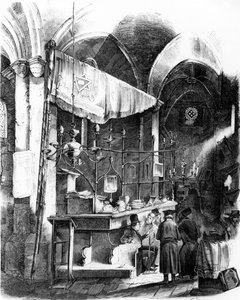 Interiør i Altneuschul (gammel-ny synagoge), Praha, 1852 av German School
