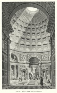 Interiøret i Pantheon, Roma (litho) av German School
