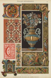 Italiensk renessanse, belysning, veving og marmor-mosaikk (farge litho) av German School