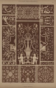 Italiensk renessanse, tre-mosaikk (farge litho) av German School
