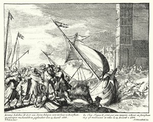 James II av England tatt til fange av fiskere i Faversham, Kent, mens han forsøkte å flykte til Frankrike av German School