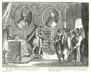 James II av England nekter å la parlamentet sitte (gravering) av German School