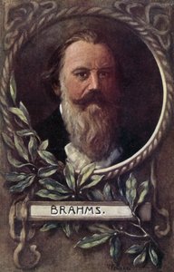 Johannes Brahms , tysk komponist og pianist (farge litho) av German School