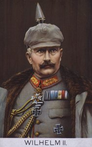 Keiser Wilhelm II av Tyskland i militæruniform (fargelitografi) av German School