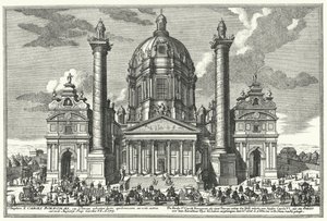 Karlskirche (St Charles Church), Wien (gravering) av German School