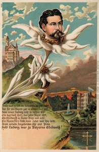 Kong Ludwig II av Bayern avbildet som en edelweiss (chromolitho) av German School