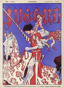 Ridder til hest (farge litho) av German School