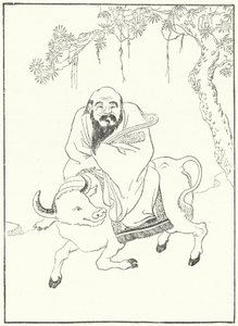 Laozi, gammel kinesisk filosof, på en vannbøffel (gravering) av German School