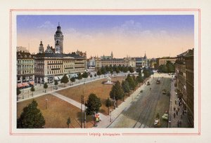 Leipzig, Konigsplatz (fargelitografi) av German School