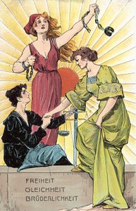 Frihet, likhet, brorskap (farge litho) av German School