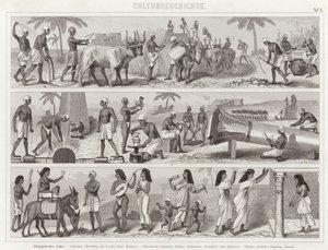 Livet i det gamle Egypt. Illustrasjon for Bilder-Atlas (gravering) av German School