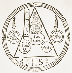 Magic Circle, kopi av en illustrasjon fra Dreyfacher Hollenzwang av Dr Faustens, Passau 1407, gjengitt i Das Kolster Vol V, av J Scheible, 1845, brukt i en History of Magic, utgitt sent på 1800-tallet av German School