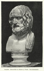 Marmorbyste av Euripides, eldgammel gresk dramatiker (litho) av German School