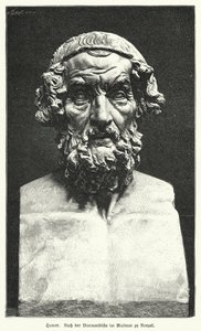 Marmorbyste av Homer, eldgammel gresk poet (litho) av German School