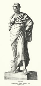 Marmorstatue av Sofokles, antikkens gresk dramatiker (litho) av German School