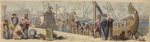 Maritim handel i antikkens Hellas (farget gravering) av German School