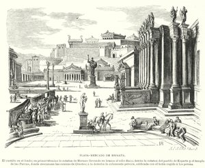 Markedsplassen i Sparta, antikkens Hellas (litho) av German School
