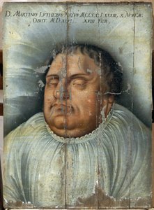 Martin Luther (1483-1546) på dødsleie (M. Luther On His Deathbed). Anonymt maleri, olje på tre av German School
