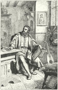 Martin Luther oversetter Bibelen til tysk (gravering) av German School