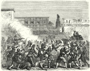 Massakren på aztekiske krigere og adelsmenn ved Cholula av de spanske erobrerne av Hernan Cortes av German School