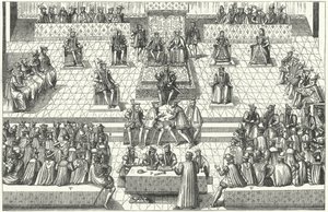 Møte med de franske stændergeneralen i Orleans, januar 1561 (gravering) av German School