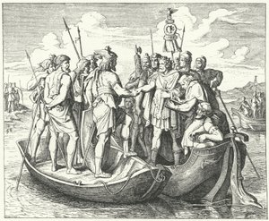 Møte mellom den romerske keiseren Valens og den vestgotiske kongen Athanaric ved Donau, 369 (gravering) av German School