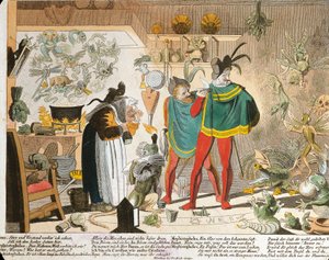 Mephistopheles inspirert av Faust (farget gravering) av German School