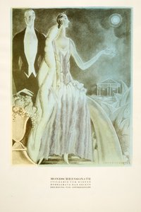 Måneskinnssonaten, kjole stylet av Wiener, fra Styl, utgitt i 1922 (pochoir-trykk) av German School