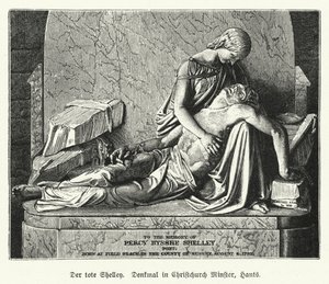 Monument til den engelske poeten Percy Bysshe Shelley, Christchurch Priory, Dorset (litho) av German School