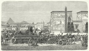 Flytte en statue i det gamle Egypt (gravering) av German School