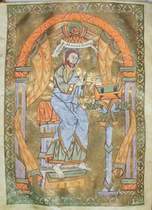 Ms Czart 1207 IV fol 76v St. Mark the Evangelist, fra The Evangeliarium of the Cathedral of Plock, ca. 1075 av German School