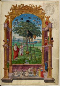 Ms Harley 3469, f.15 Gyldent tre med krone, den andre lignelsen, fra 