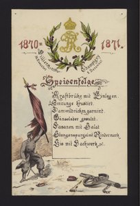 Nyttårsbanketter holdt av de okkuperende tyskerne i Villiers og Champigny, Paris, 30. desember 1870 og 2. januar 1871 (farge litho) av German School