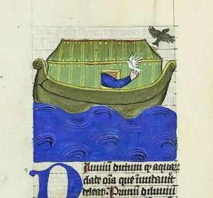 Noah slipper ut duen og ravnen, De Rerum Natura - Rabanus Maurus, ca. 1425 (gouache på vellum) av German School