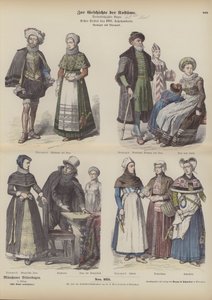 Norske og danske kostymer, tidlig på 1600-tallet (farget gravering) av German School