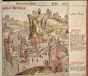 Old London, fra Nürnberg Chronicle av Hartmann Schedel (1440-1514) 1493 av German School