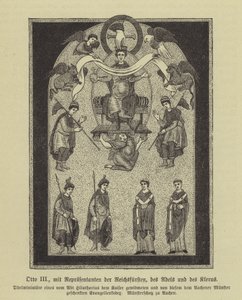 Otto III, den hellige romerske keiseren, med representanter for prinsene, adelen og presteskapet (gravering) av German School