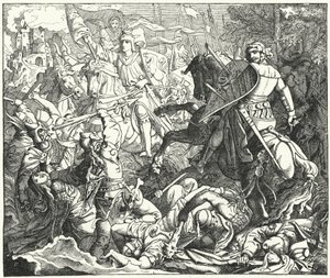 Otto I av Tyskland beseiret magyarene i slaget ved Lechfeld, 955 (gravering) av German School