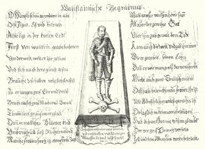 Pamflett utstedt til minne om den myrdede bohemske militærlederen Albrecht von Wallenstein (gravering) av German School
