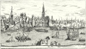 Panorama over Antwerpen på begynnelsen av 1500-tallet (gravering) av German School