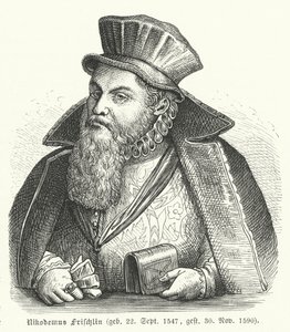 Philipp Nikodemus Frischlin , tysk poet og dramatiker (gravering) av German School