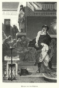 Phryne, gammel gresk kurtisane, tiltalt for ugudelighet, 4. århundre f.Kr. (gravering) av German School