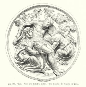 Pieta, relieff av Cristoforo Solari fra høyalteret til Certosa di Pavia, Italia (gravering) av German School