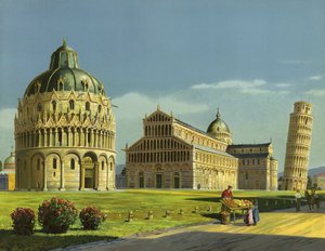 Pisa, dåpskapellet, katedralen, det skjeve tårnet (chromolitho) av German School