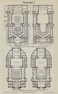 Planer fra det kongelige teater, Wiesbaden og det kommunale teateret, Rostock, Tyskland (gravering) av German School